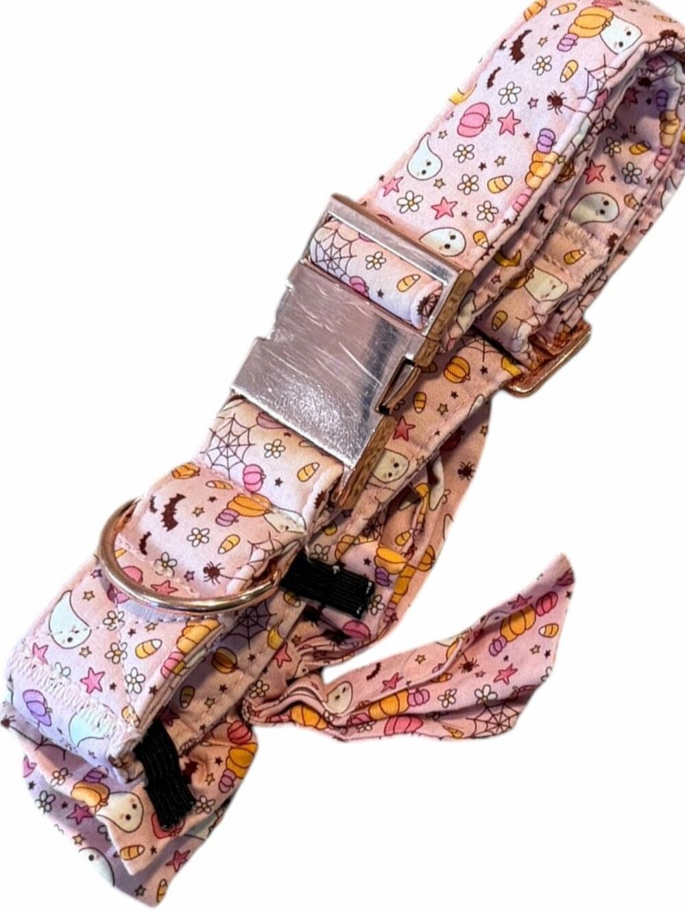 Halloween Dog Collar Pink Ghost Pumpkin Print Adjustable Sailor Bow